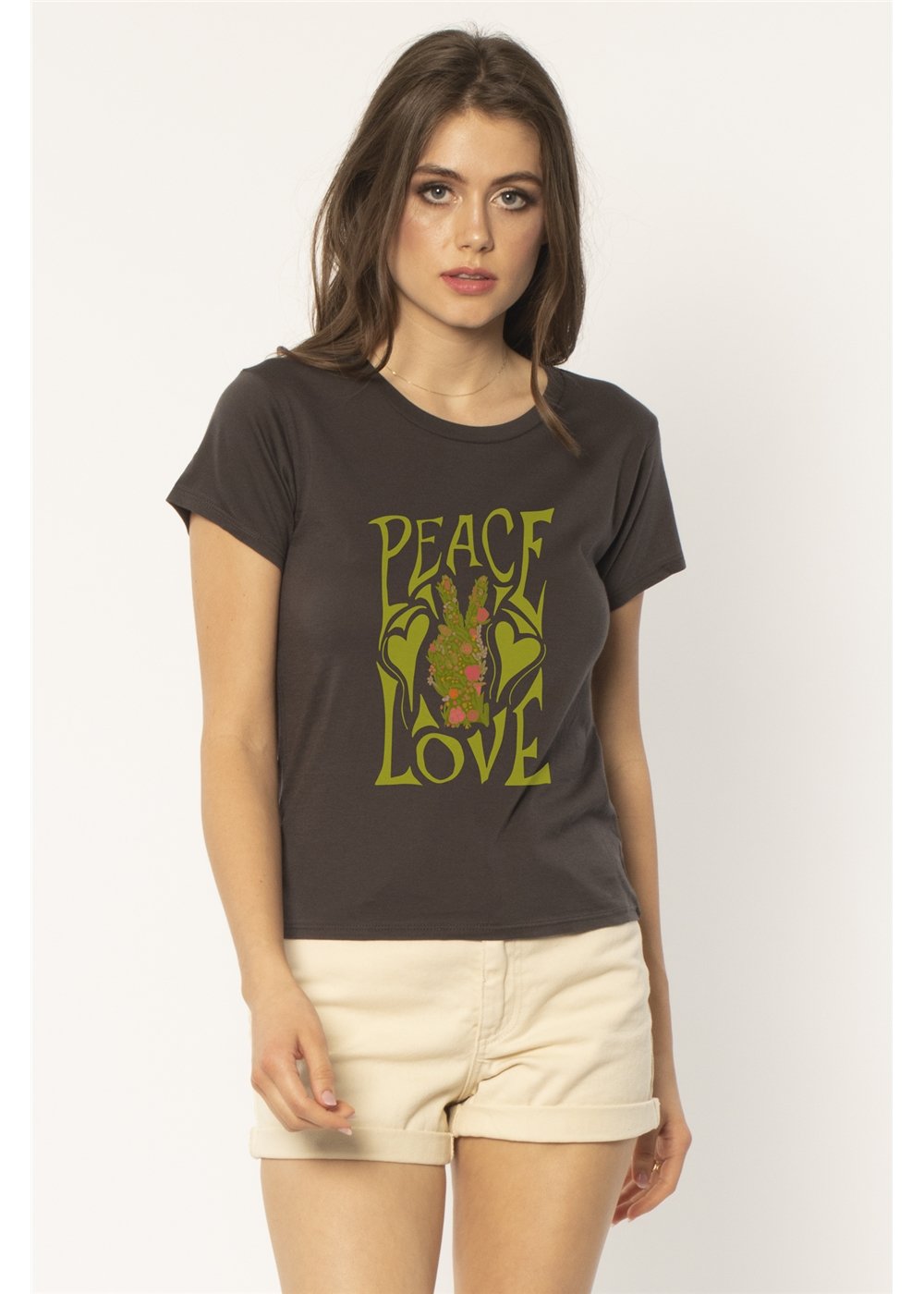 PEACE AND LOVE FITTED SS KNIT TEE
