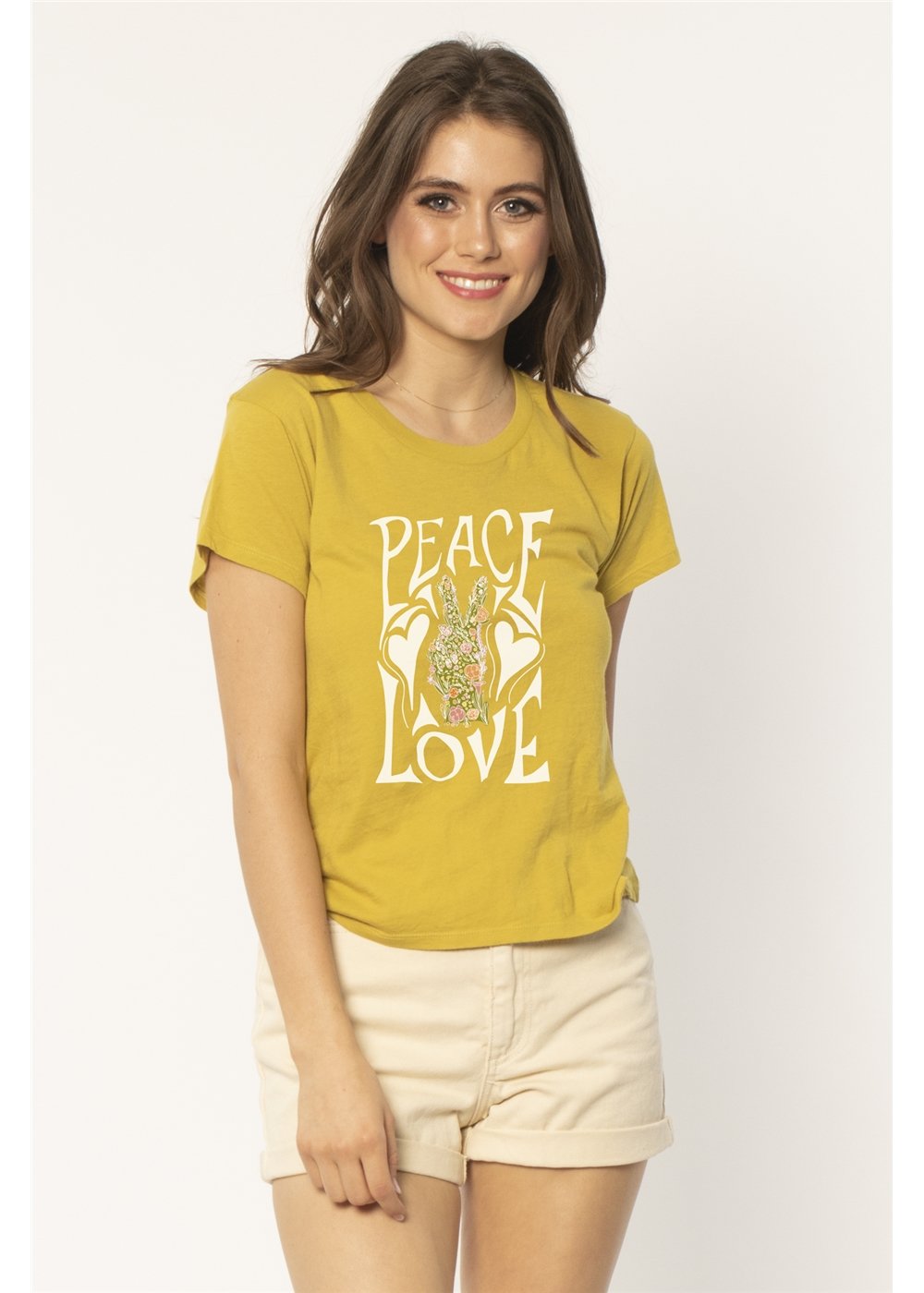 PEACE AND LOVE FITTED SS KNIT TEE